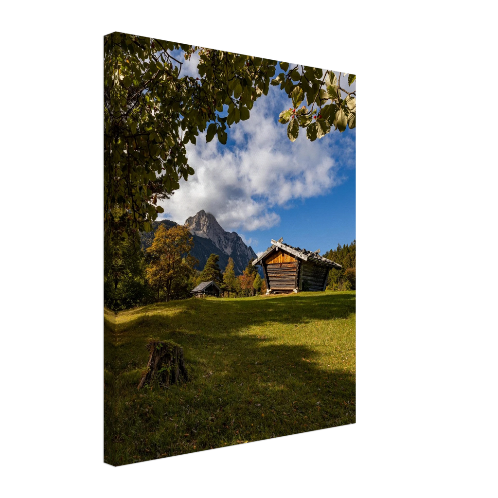 idyllisches Leinwandbild, Herbstliche Natur in den Alpen, Mittenwald