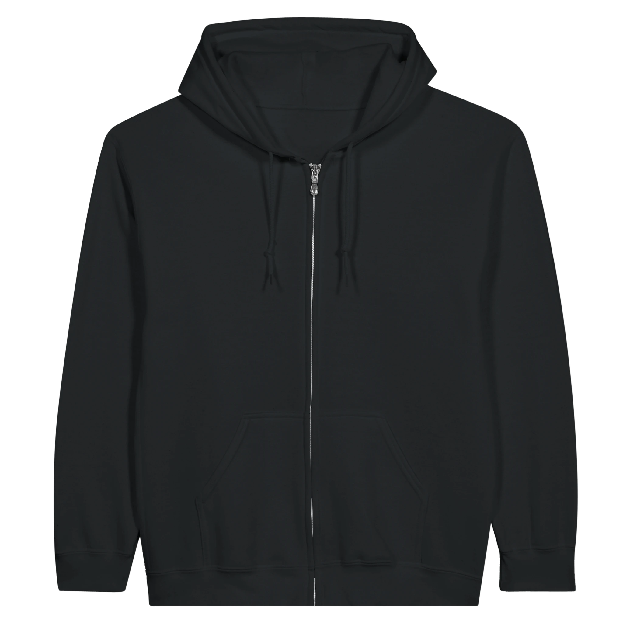 Schwarze Unisex Bio-Sweatjacke mit Kapuze und Reißverschluss. Auf der Rückseite befindet sich ein großer Vintage-Print „Werdenfelser Land“ mit einer Berghütte vor der Alpenkulisse von Garmisch-Partenkirchen sowie dem Schriftzug „Wo die Berge Heimat sind“. Nachhaltige Kapuzenjacke für Natur-, Wander- und Bergliebhaber.