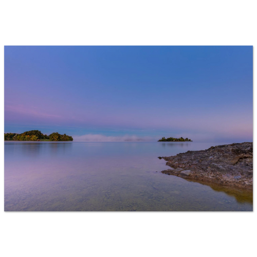 Zarte Abendstimmung nach Sonnenuntergang am Staffelsee in Oberbayern, nach Sonnenuntergang mit feinen Nebelschleiern, Aluminium Print von Christina Bauer Photos
