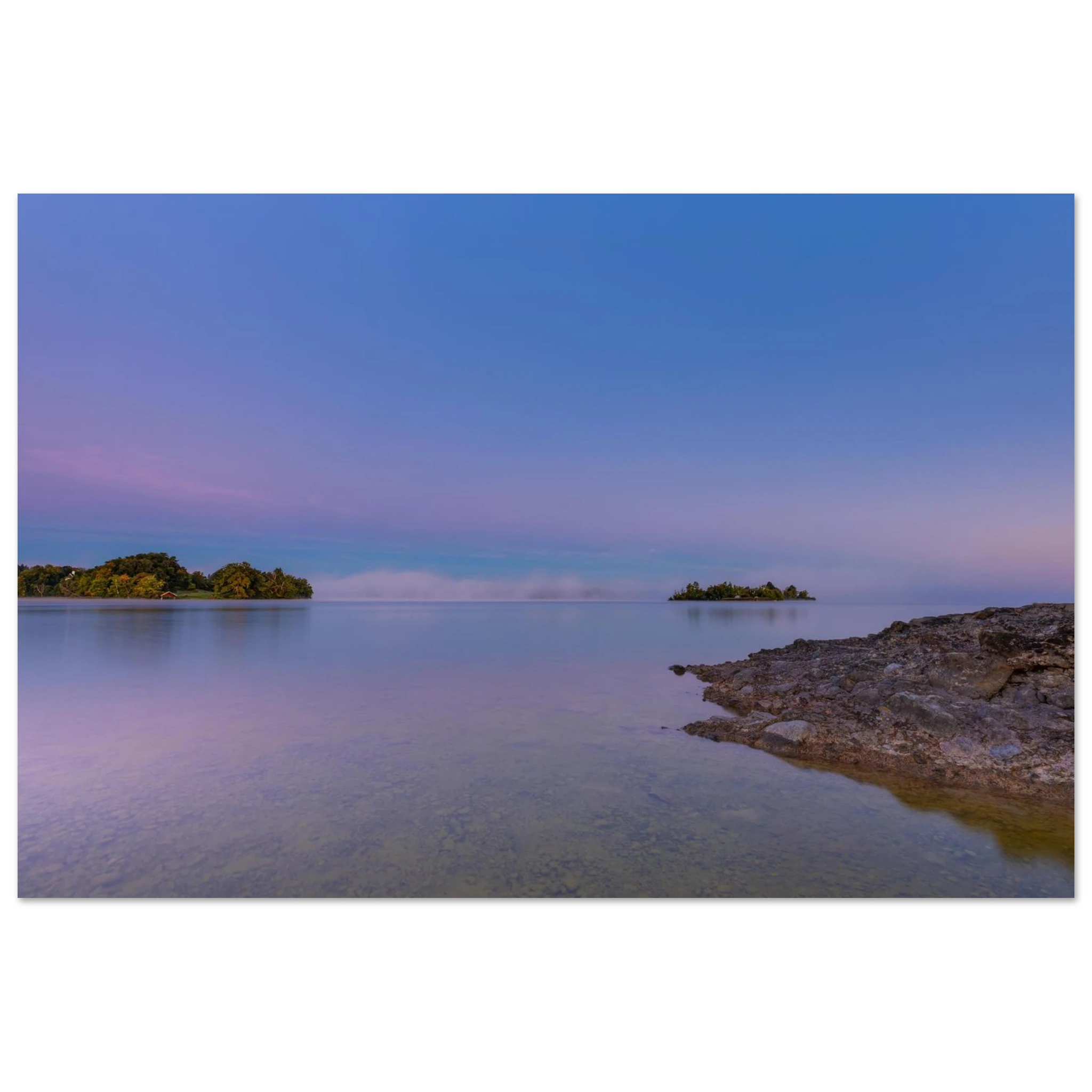Zarte Abendstimmung nach Sonnenuntergang am Staffelsee in Oberbayern, nach Sonnenuntergang mit feinen Nebelschleiern, Aluminium Print von Christina Bauer Photos