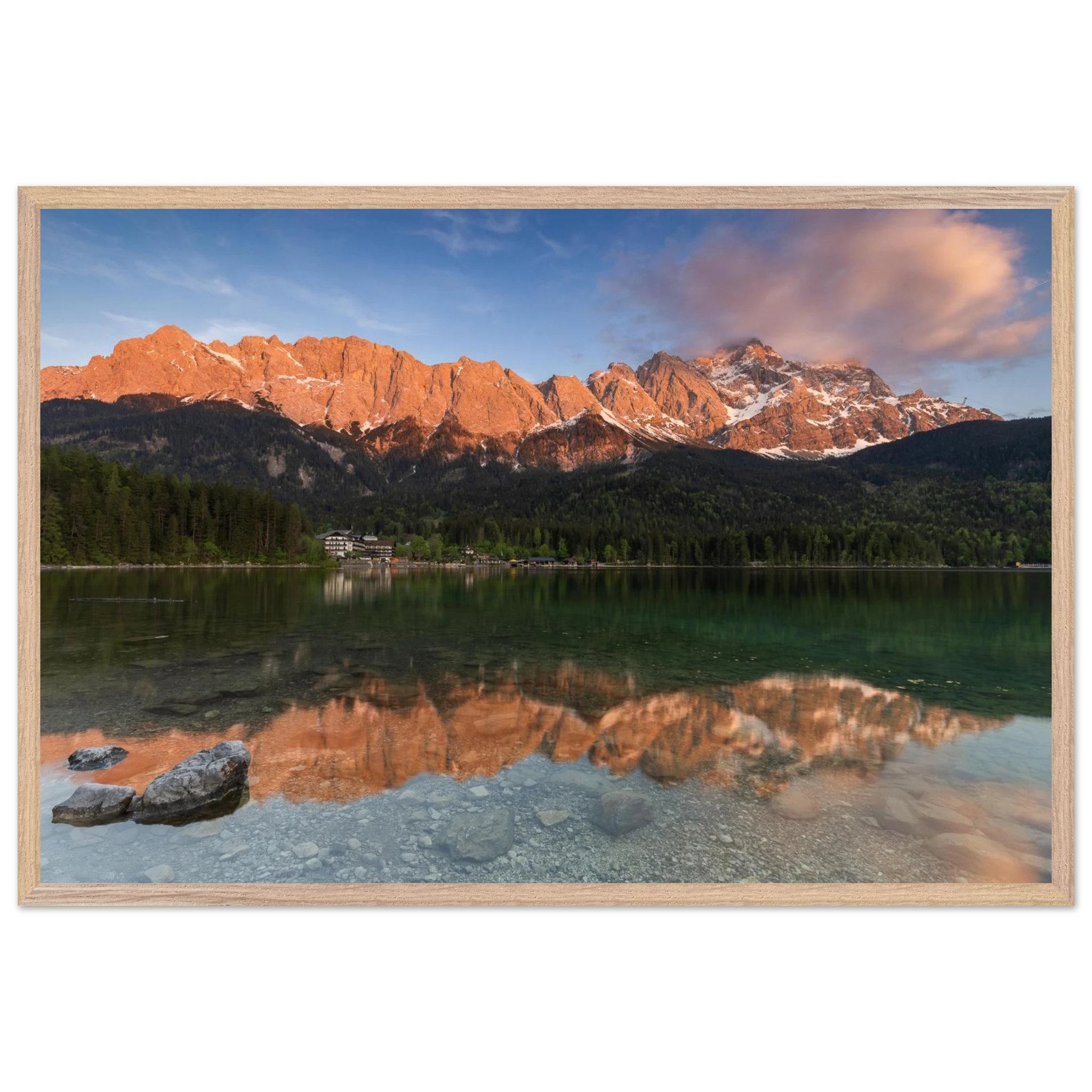Eibsee im Alpenglühen – Fine-Art-Fotodruck , Holzrahmen Natur