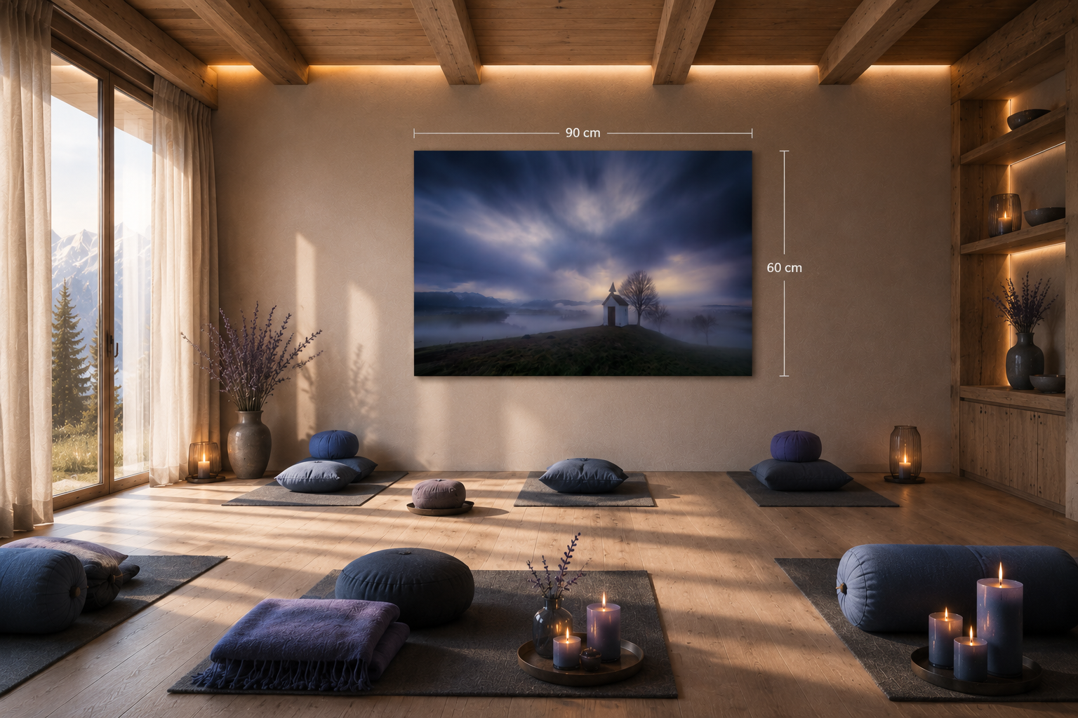 

*Mesnerhauskapelle bei Aidling im Blauen Land auf einer Anhöhe über einer nebelverhangenen Landschaft. Dramatische Wolkenstimmung, sanfte Blautöne und morgendliche Ruhe verleihen der Naturaufnahme eine besondere Atmosphäre.*
