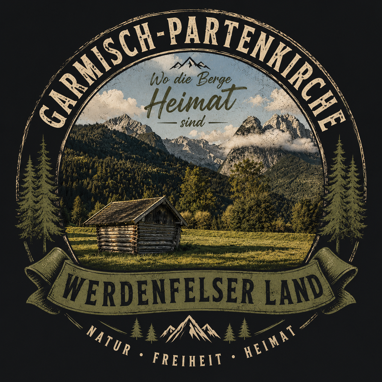 Emaille-Tasse mit Vintage-Design „Werdenfelser Land“, inspiriert von Garmisch-Partenkirchen und der Alpenlandschaft – aus der Werdenfels Collection by Christina Bauer.