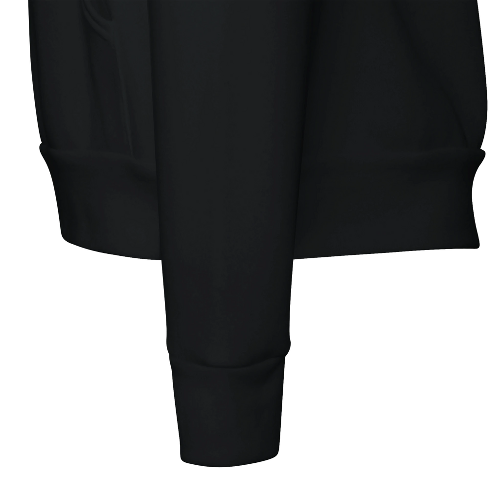 Schwarze Unisex Bio-Sweatjacke mit Kapuze und Reißverschluss. Auf der Rückseite befindet sich ein großer Vintage-Print „Werdenfelser Land“ mit einer Berghütte vor der Alpenkulisse von Garmisch-Partenkirchen sowie dem Schriftzug „Wo die Berge Heimat sind“. Nachhaltige Kapuzenjacke für Natur-, Wander- und Bergliebhaber.