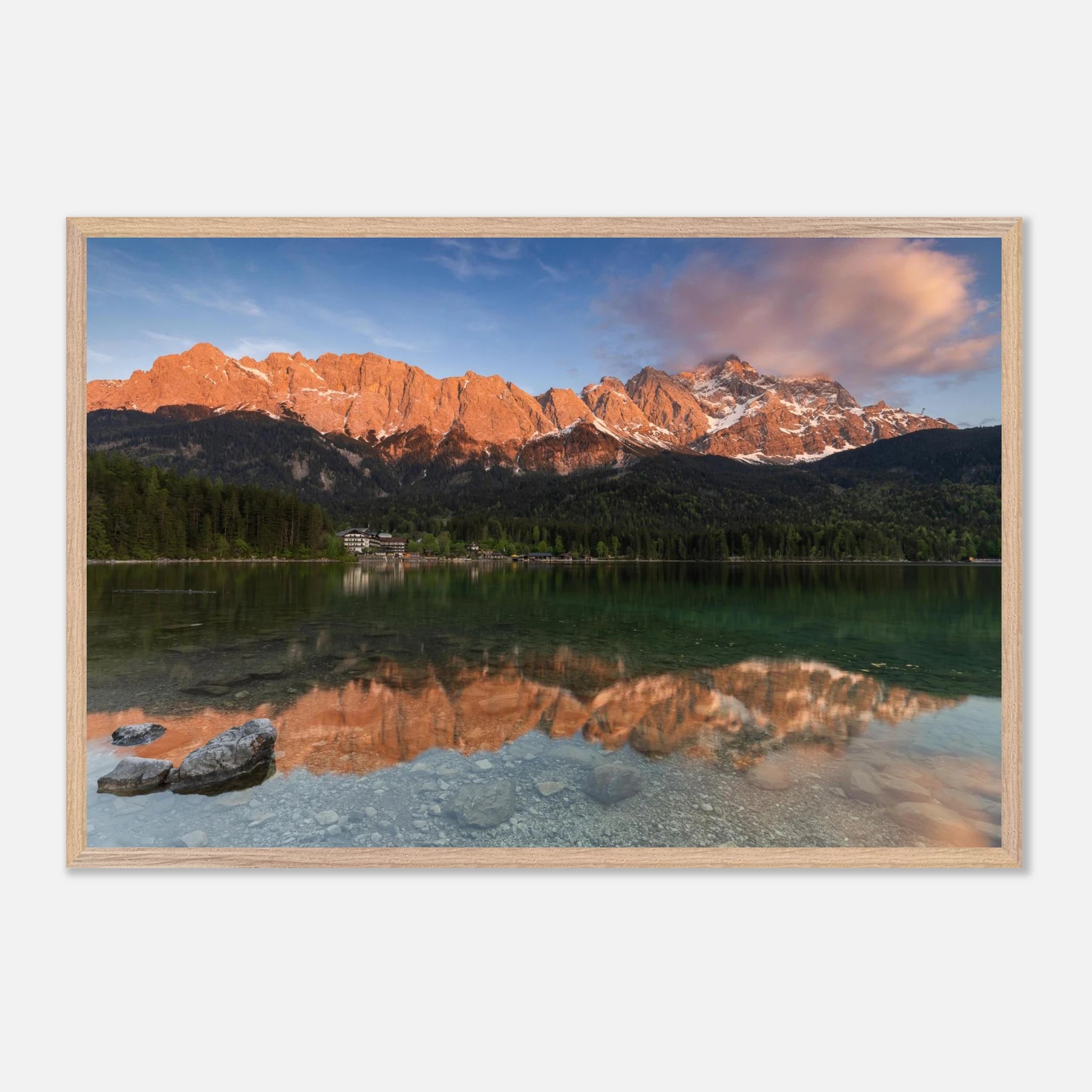 Eibsee im Alpenglühen – Fine-Art-Fotodruck , 60x90, Holzrahmen Natur, Christina Bauer Photos