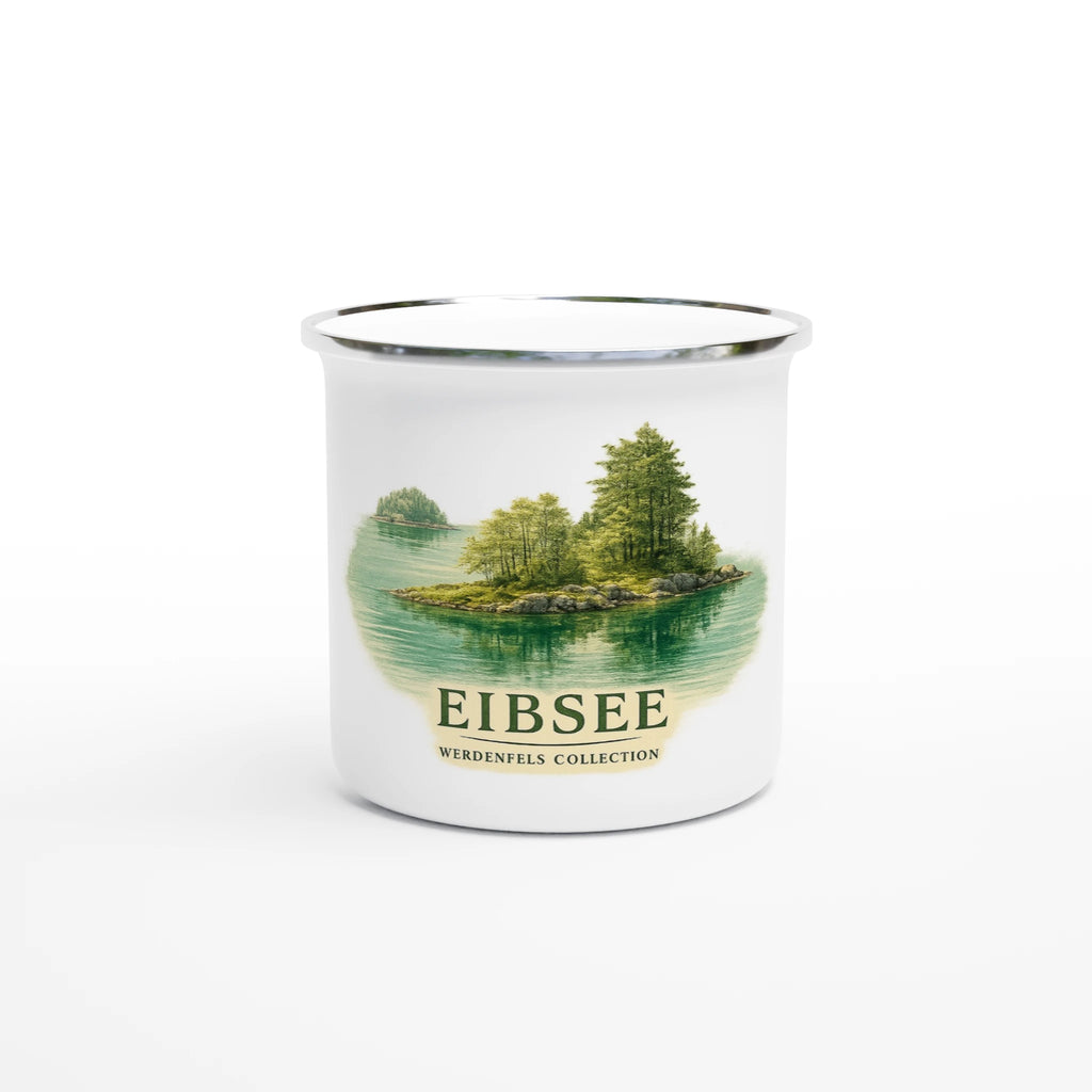 Eibsee Emaille Kaffeebecher zum Wandern, Camping, als Geschenk.