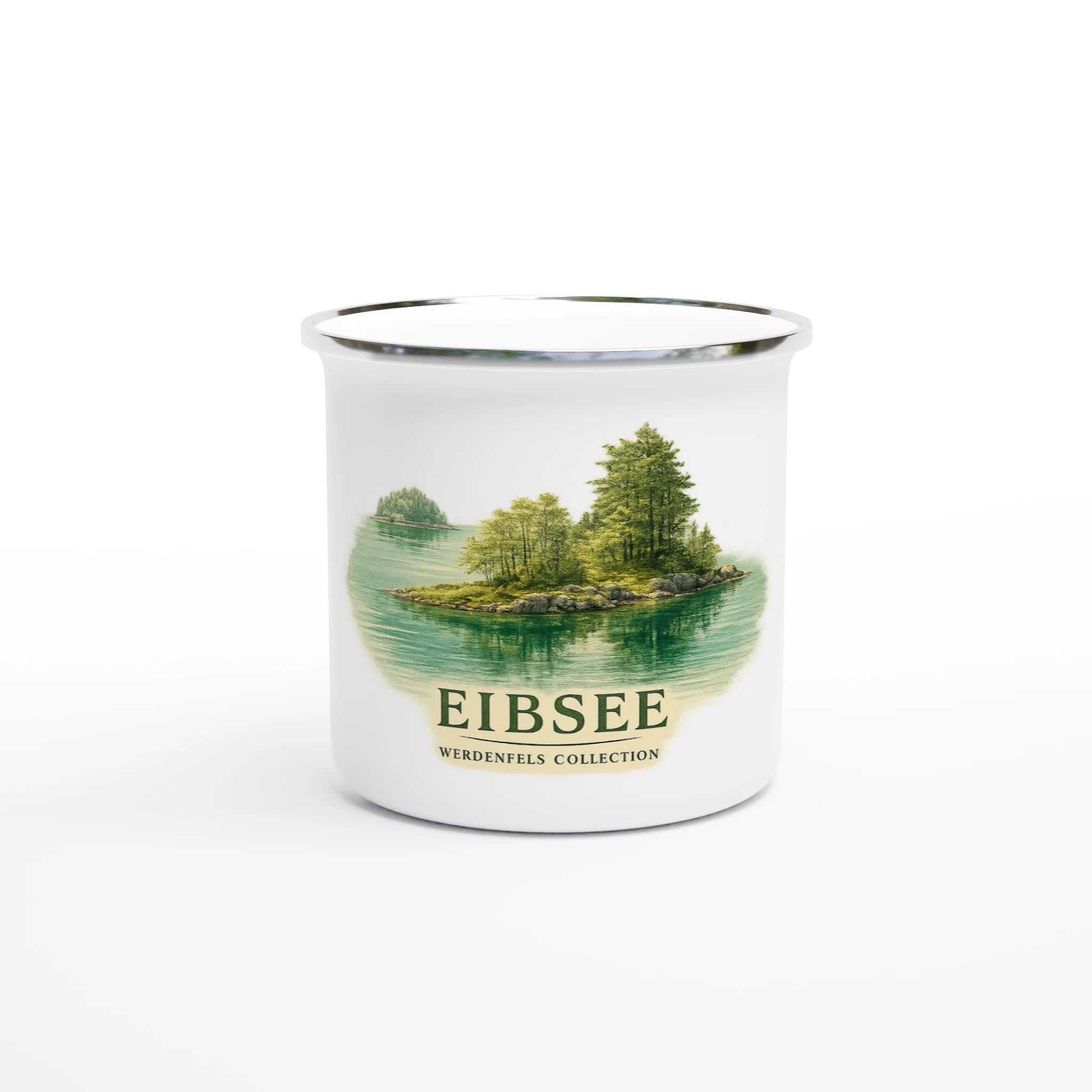 Eibsee Emaille Kaffeebecher zum Wandern, Camping, als Geschenk.