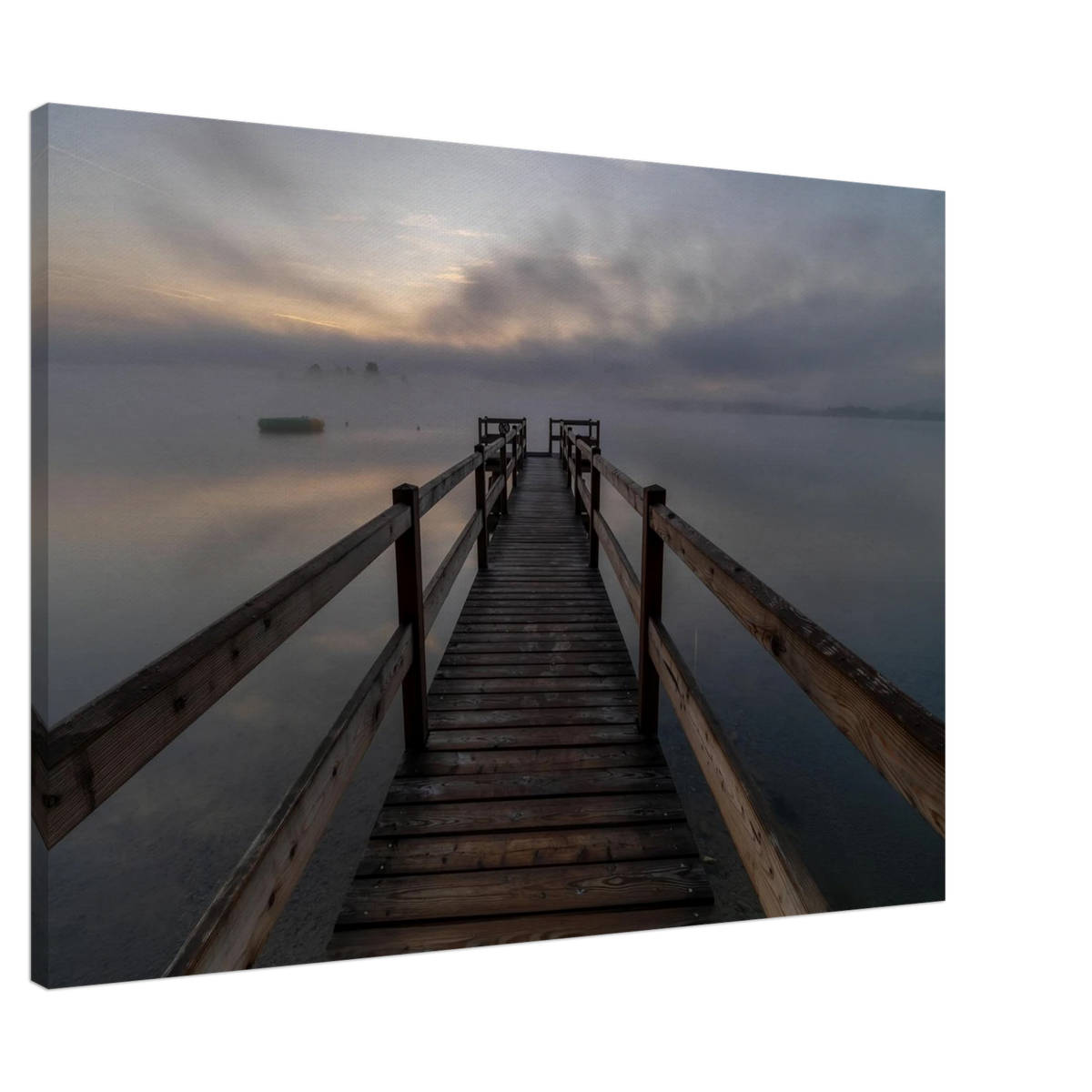 Leinwandbild Staffelsee mit Holzsteg und herbstlicher Nebelstimmung, Oberbayern