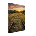 Leinwandbild, alte verlassene Bahngleise im Sonnenuntergang